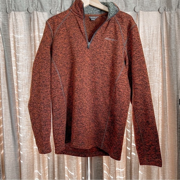 Eddie Bauer Burnt Orange Quarter Zip Fleece Lined Sweater Size Small - Picture 1 of 12